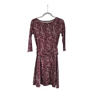 Blue Platypus Fit Flare Dress Womens XS Abstract Trees Fall Burgundy Teacher USA